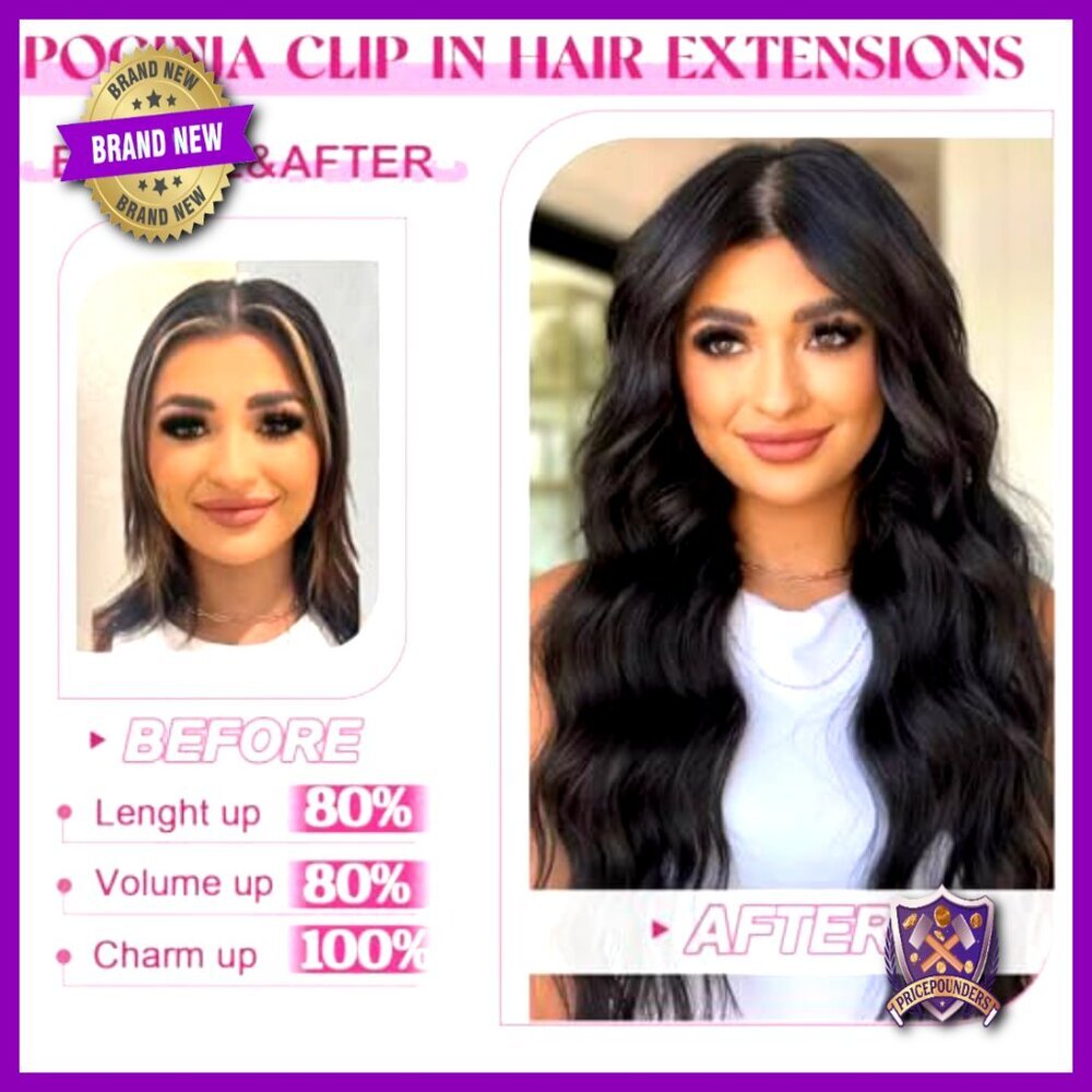 Real Human Hair Clip-In Extensions 20 Inch Straight Seamless 8pc Double Weft - Picture 4 of 6
